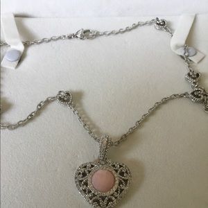 NWOT 925 Judith Ripka Heart Shape Necklace & Pink Agate & Diamoniqe Necklace COA